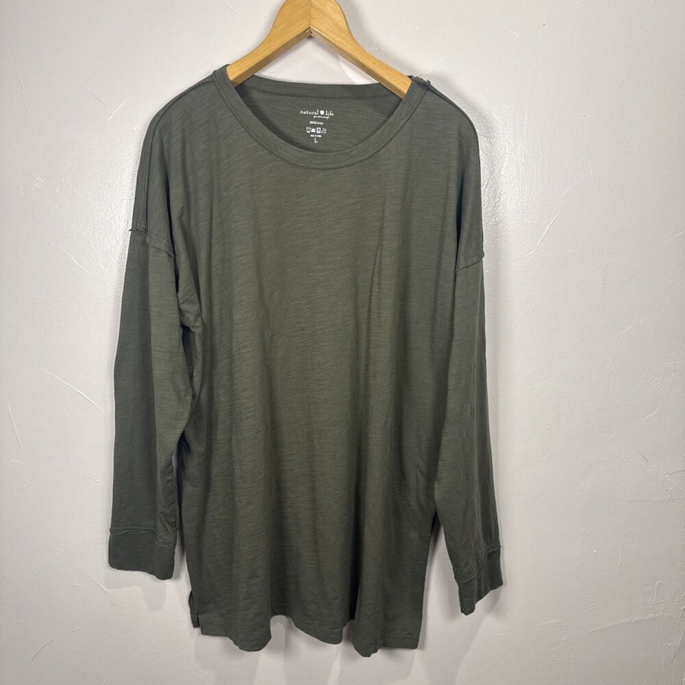 Natural Life Army Green Long Sleeve Shirt Size XL Cotton Casual
